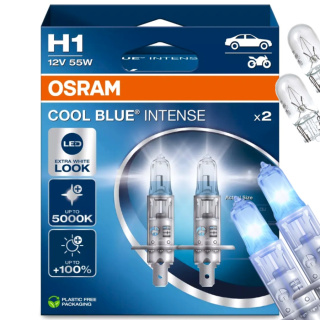 ŻARÓWKI OSRAM H1 COOL BLUE INTENSE 5000K DUOPACK + ŻARÓWKI W5W VISION