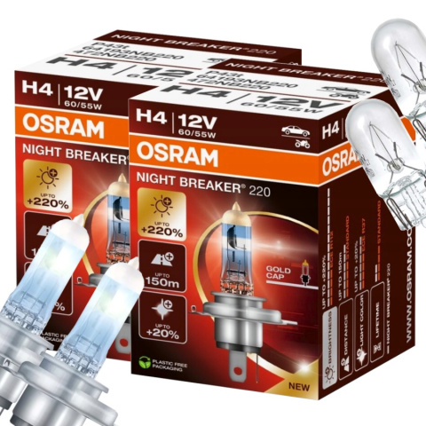 ŻARÓWKI OSRAM H4 NIGHT BREAKER 220 + ŻARÓWKI W5W VISION