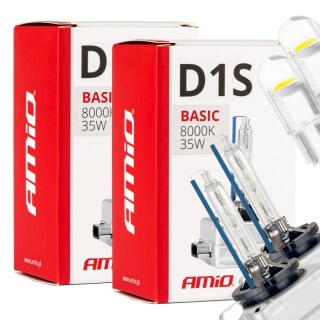 ŻARNIKI AMIO D1S 8000K BASIC + ŻARÓWKI AMIO LED W5W