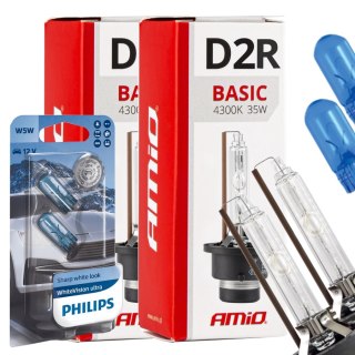 ŻARNIKI AMIO D2R 4300K BASIC + ŻARÓWKI PHILIPS W5W WHITEVISION ULTRA