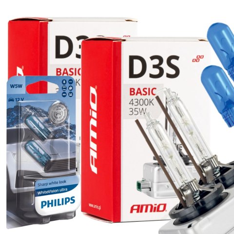 ŻARNIKI AMIO D3S 4300K BASIC + ŻARÓWKI PHILIPS W5W WHITEVISION ULTRA ŻARNIKI AMIO D3S 4300K BASIC + ŻARÓWKI PHILIPS W5W WHITEVISION ULTRA
