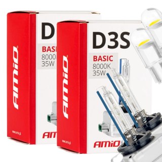 ŻARNIKI AMIO D3S 8000K BASIC + ŻARÓWKI AMIO LED W5W