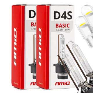 ŻARNIKI AMIO D4S 4300K BASIC + ŻARÓWKI AMIO LED W5W