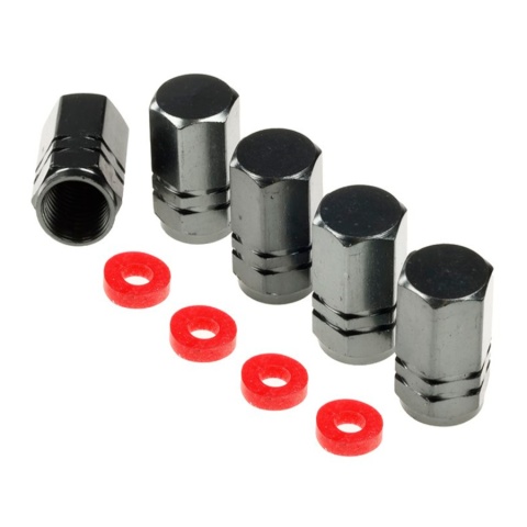 NAKRĘTKI NA WENTYLE, ALUMINIOWE SZEŚCIOKĄTNE, 5 SZT., GUNMETAL