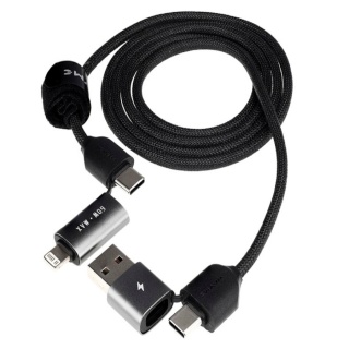 WAYME KABEL DO ŁADOWANIA I SYNCHRONIZACJI, W OPLOCIE Z MIKROFIBRY, 100 CM (4W1) USB / C > USB-C / LIGHTNING, MAX 60W