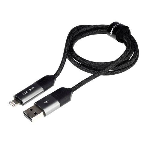 WAYME KABEL DO ŁADOWANIA I SYNCHRONIZACJI, W OPLOCIE Z MIKROFIBRY, 100 CM (4W1) USB / C > USB-C / LIGHTNING, MAX 60W