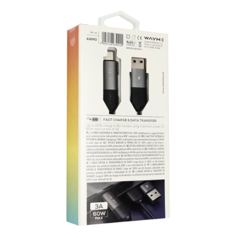 WAYME KABEL DO ŁADOWANIA I SYNCHRONIZACJI, W OPLOCIE Z MIKROFIBRY, 100 CM (4W1) USB / C > USB-C / LIGHTNING, MAX 60W