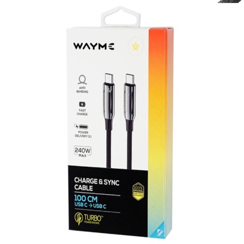 WAYME KABEL DO ŁADOWANIA I SYNCHRONIZACJI, W OPLOCIE Z MIKROFIBRY, 100 CM, USB-C > USB-C PD, MAX 240W