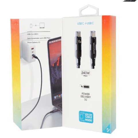 WAYME KABEL DO ŁADOWANIA I SYNCHRONIZACJI, W OPLOCIE Z MIKROFIBRY, 100 CM, USB-C > USB-C PD, MAX 240W