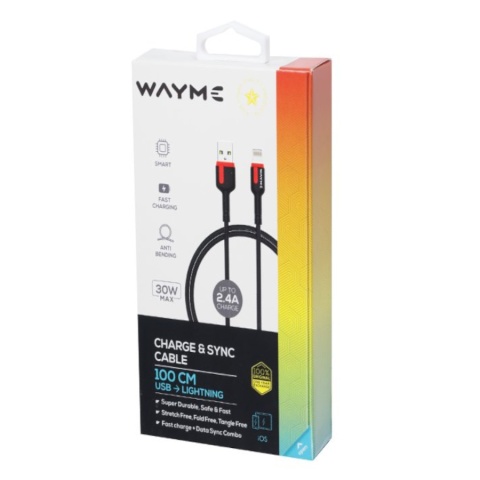 WAYME KABEL DO ŁADOWANIA I SYNCHRONIZACJI, W OPLOCIE Z MIKROFIBRY, 100 CM, USB > LIGHTNING