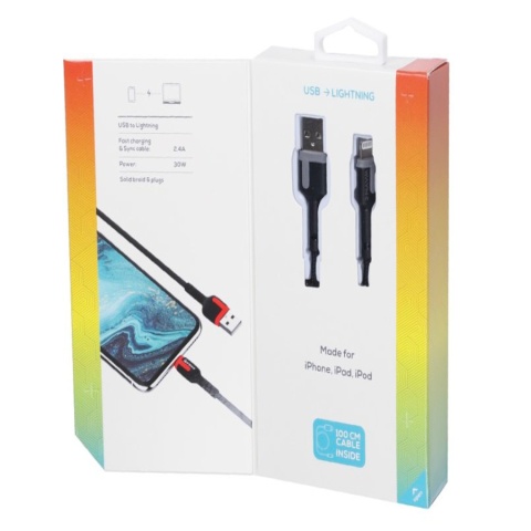 WAYME KABEL DO ŁADOWANIA I SYNCHRONIZACJI, W OPLOCIE Z MIKROFIBRY, 100 CM, USB > LIGHTNING