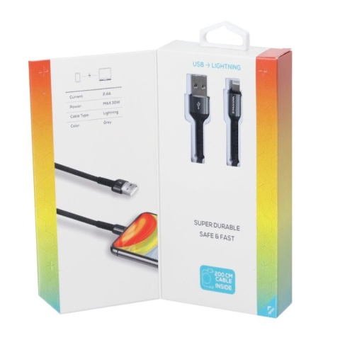 WAYME KABEL DO ŁADOWANIA I SYNCHRONIZACJI, W OPLOCIE Z MIKROFIBRY, 200 CM, USB > LIGHTNING