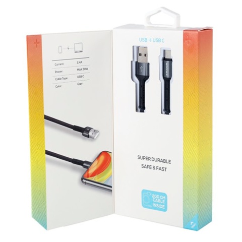 WAYME KABEL DO ŁADOWANIA I SYNCHRONIZACJI, W OPLOCIE Z MIKROFIBRY, 200 CM, USB > USB-C