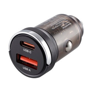 WAYME ŁADOWARKA 12/24V, USB 18W + USB-C PD 33W, Z PIERŚCIENIEM, PRZEZROCZYSTA CZARNA