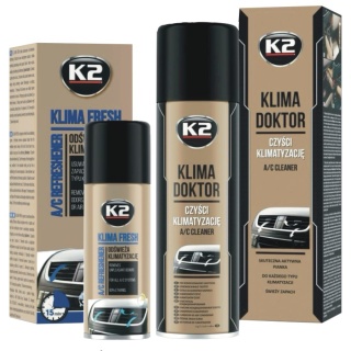 ZESTAW DO ODGRZYBIANIA I CZYSZCZENIA KLIMATYZACJI K2 (KLIMA DOKTOR + KLIMA FRESH NEW CAR)